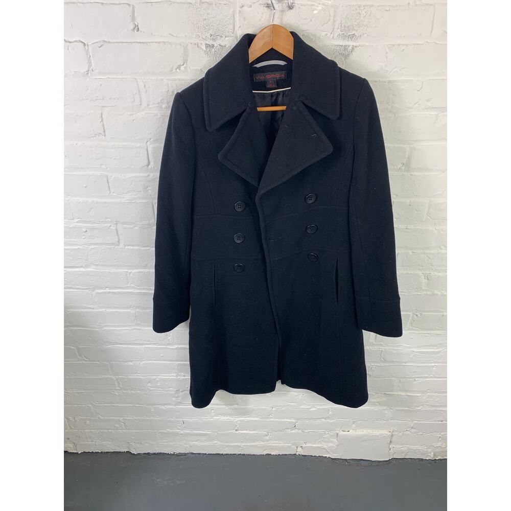 Via Spiga Women's Double Breasted Peacoat Long Sleeve Jet Black Size 6